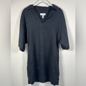 COS OPEN-COLLAR LINEN SHIRT DRESS, black, size 2